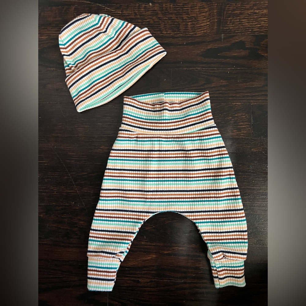 Striped Baby Pants and Hat Set